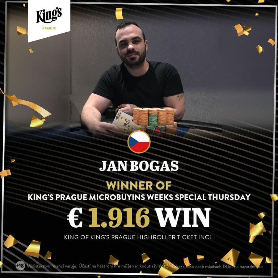 Jan Bogas vítězem King's Prague Microbuy-ins Week Special Thursday