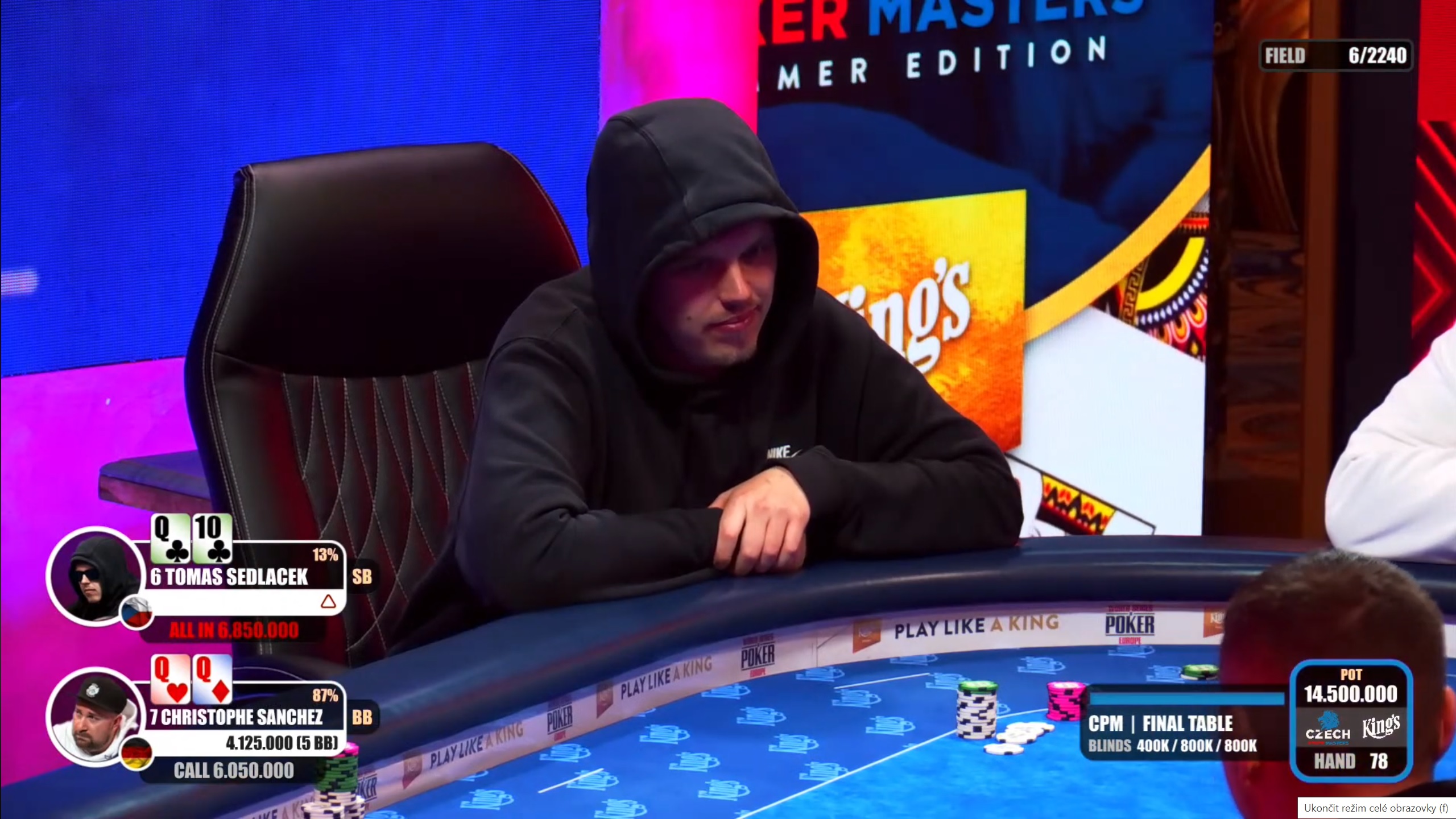 Tomáš Sedláček skončil šestý na Czech Poker Masters v casinu King’s