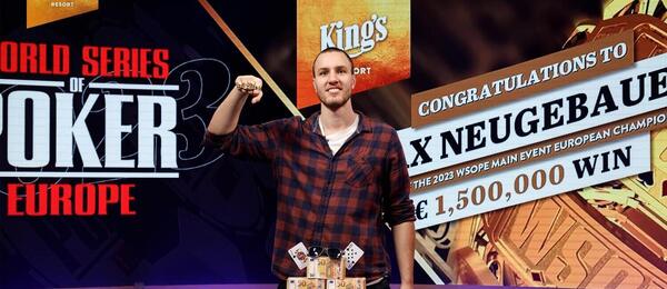 Rakušan Max Neugebauer se raduje z titulu WSOPE 2023 šampiona a odměny €1.500.000