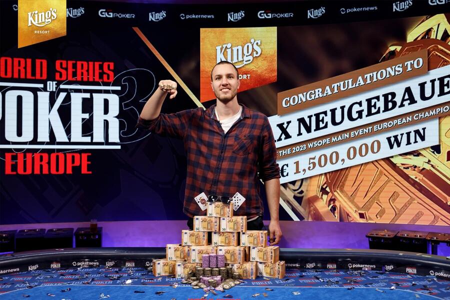 Rakušan Max Neugebauer se raduje z titulu WSOPE 2023 šampiona a odměny €1.500.000
