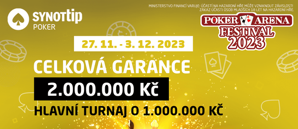 PokerArena Festival 2023 na herně Synot Tip Poker s celkovou garancí 2.000.000 Kč