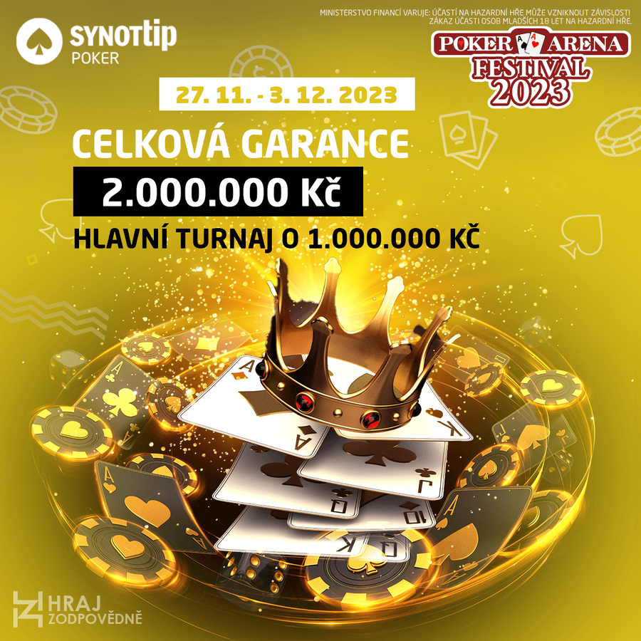 PokerArena Festival 2023 na herně Synot Tip Poker s celkovou garancí 2.000.000 Kč