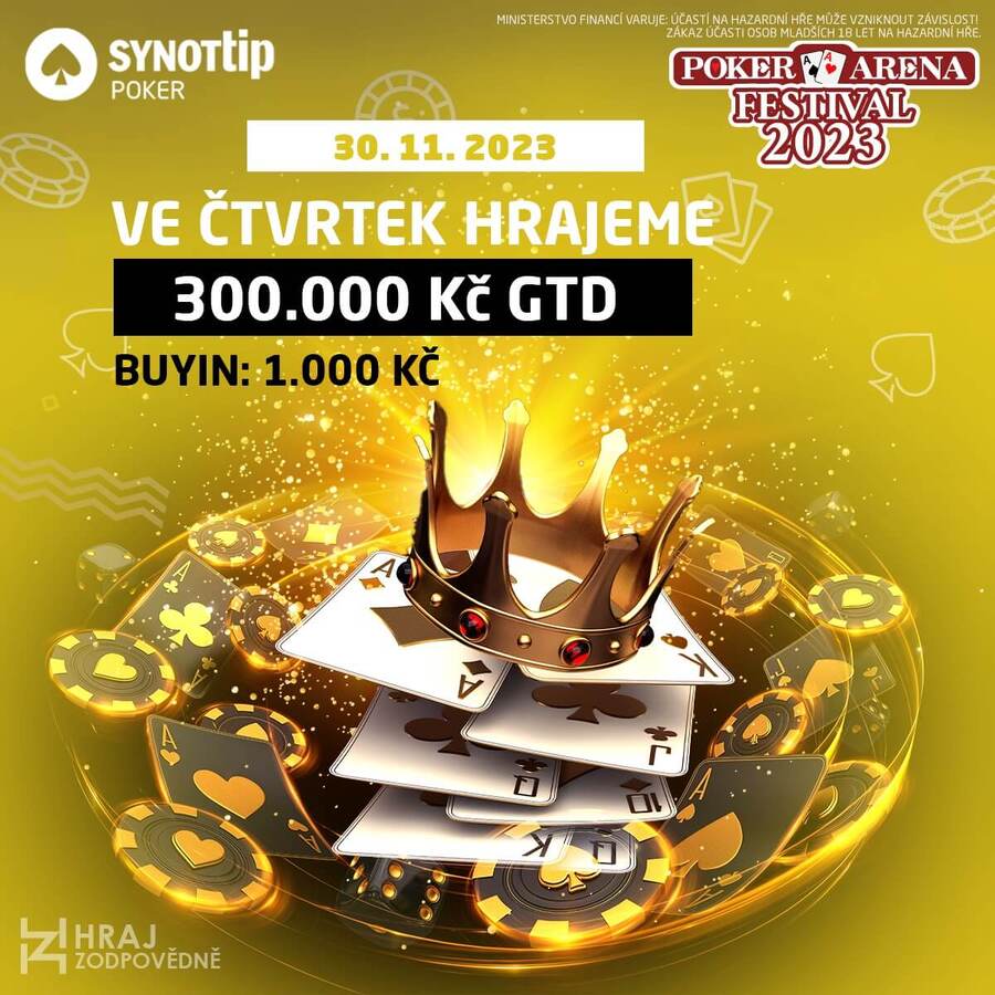 PokerArena Festival 2023 event #4 na herně Synot Tip dnes od 19:00 o 300.000 Kč garanci