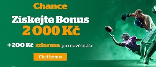 U sázkové kanceláře Chance můžete získat bonus 200 Kč zdarma a 2.000 Kč s prvním vkladem