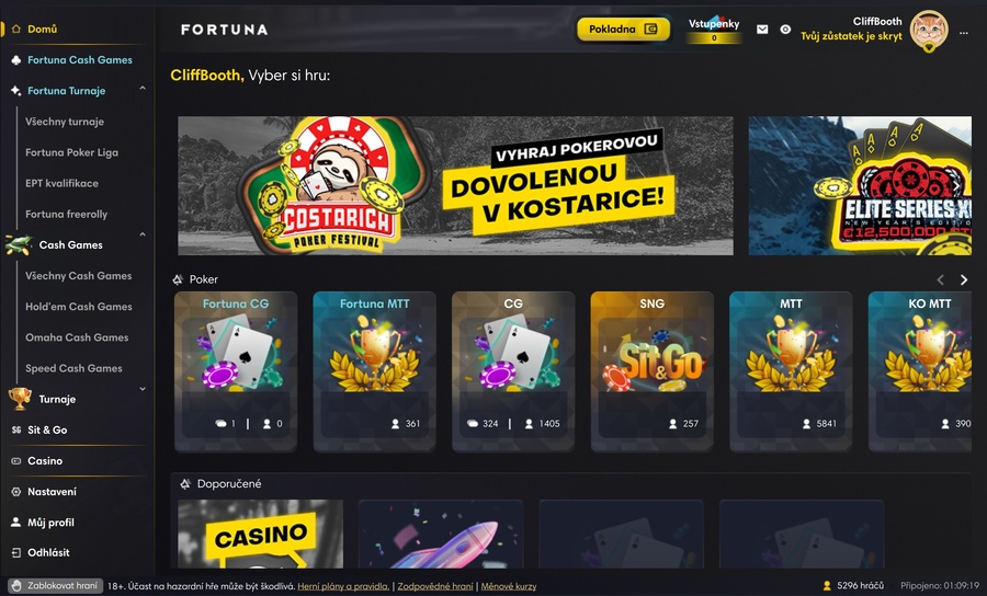 Fortuna Poker hlavní lobby v&nbsp;aplikaci pro desktop