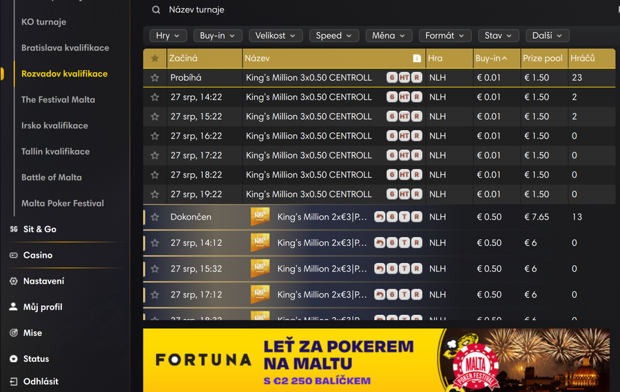 Kvalifikace ve Fortuna Poker lobby