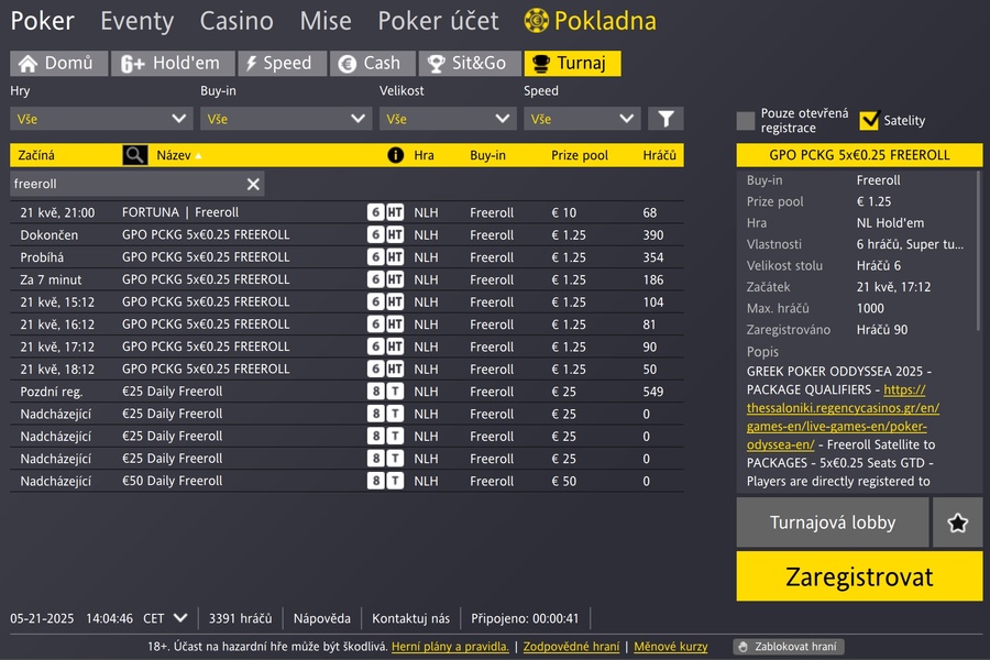 Jak najít freeroll turnaj v lobby Fortuna Pokeru