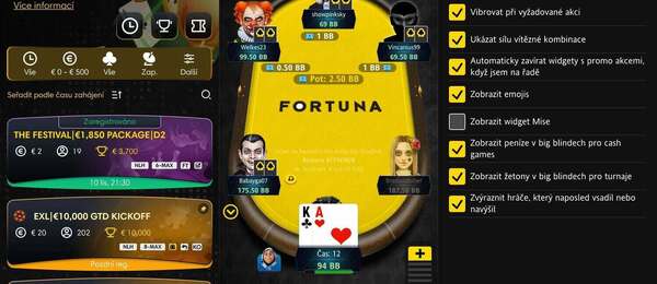 Ukázka z hraní Fortuna pokeru v mobilní aplikaci