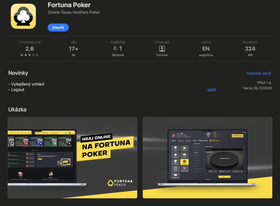 Aplikace Fortuna Poker pro iOS v&nbsp;App Store