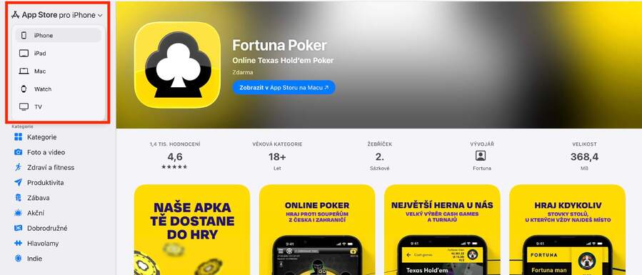 Fortuna aplikace je dostupná také v&nbsp;App Store pro iOS