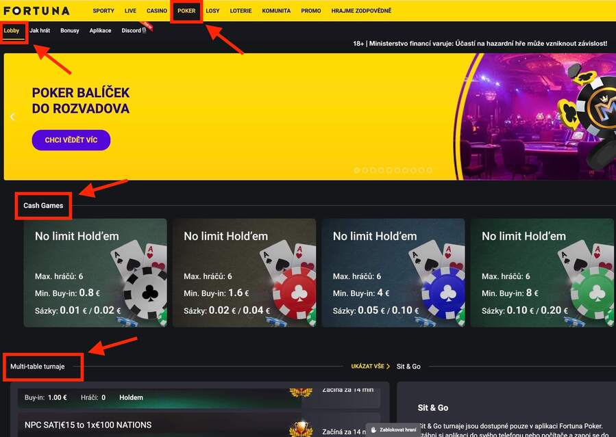 Webové rozhraní herny Fortuna Poker – návod na spuštění pokeru