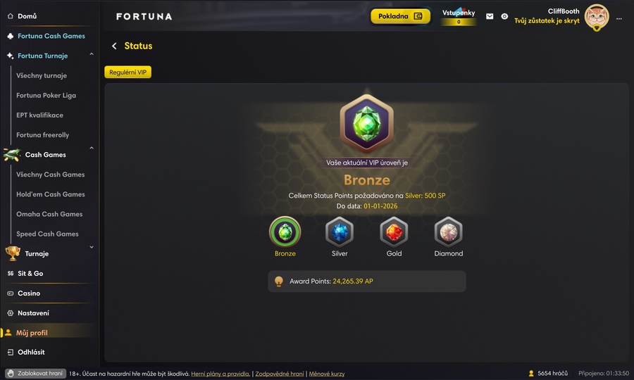 Fortuna Poker status v desktopové aplikaci