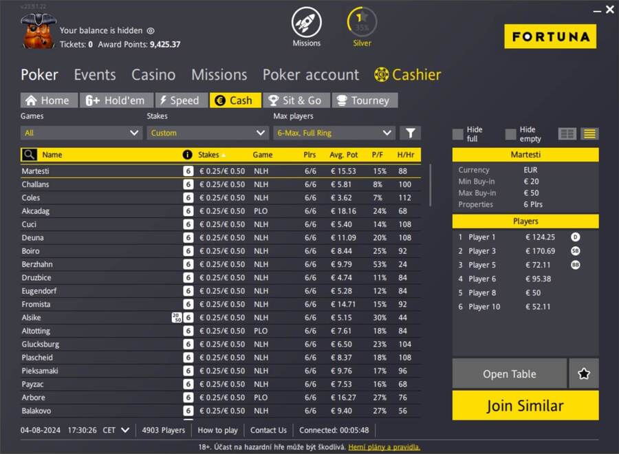 Fortuna Poker cash game