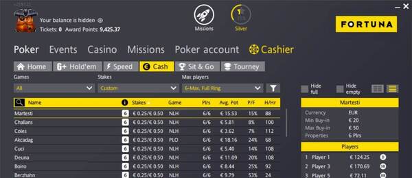 Fortuna Poker cash game