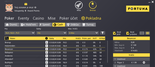 Fortuna Poker cash game