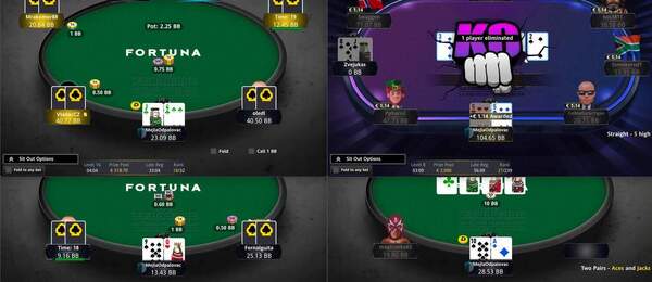 Screen z hraní pokerových turnajů na Fortuně