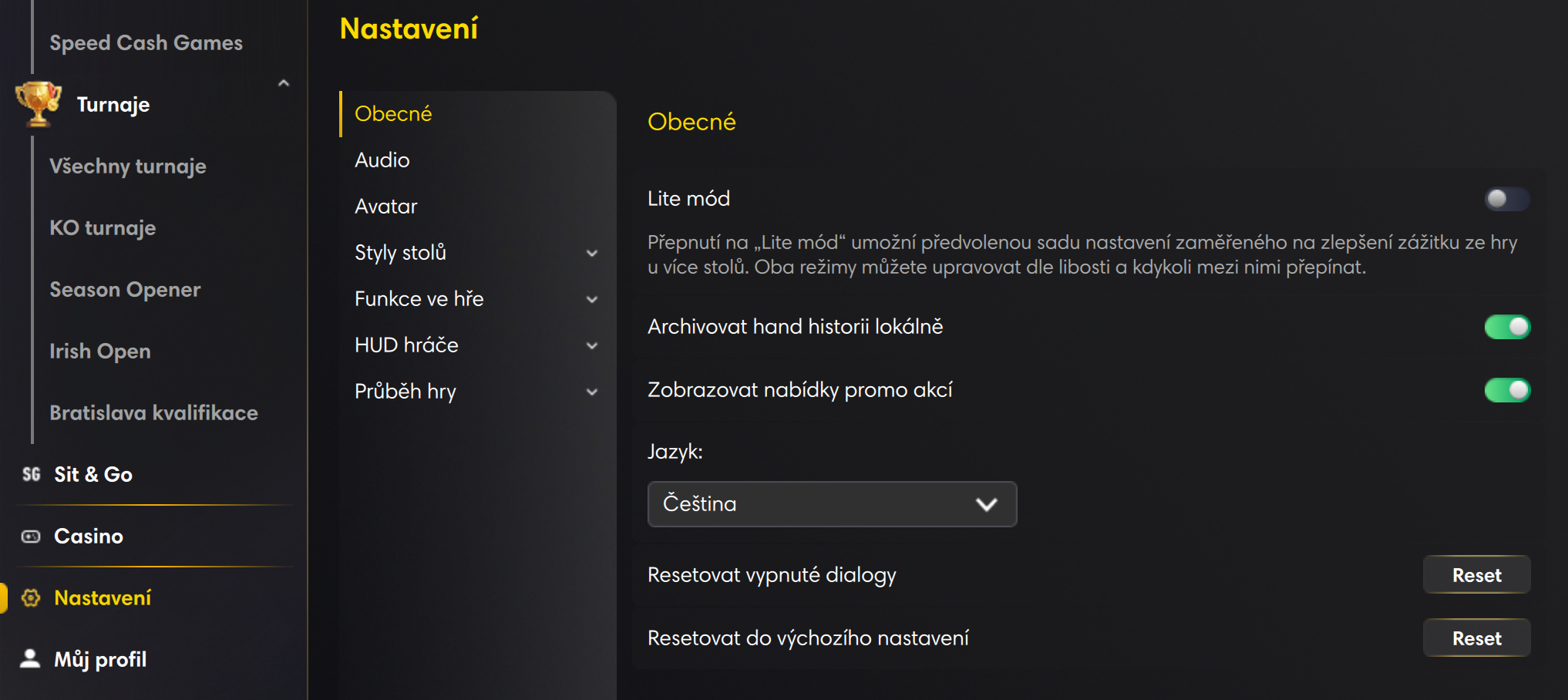Fortuna Poker – nastavení herny
