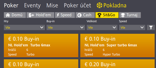 Sit &amp; Go turnaje v lobby Fortuna Poker