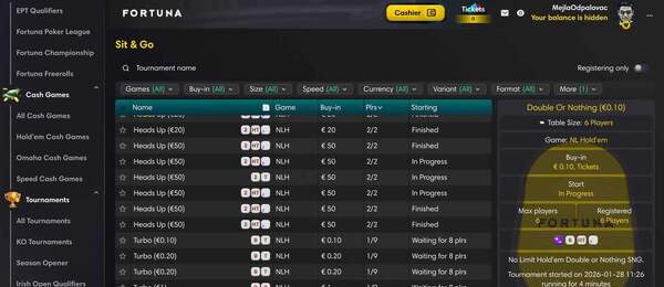 Fortuna Poker SNG turnaje