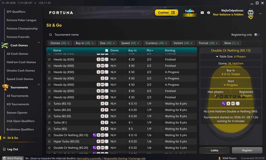 Fortuna Poker SNG turnaje