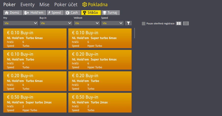 Sit &amp; Go turnaje v lobby Fortuna Poker