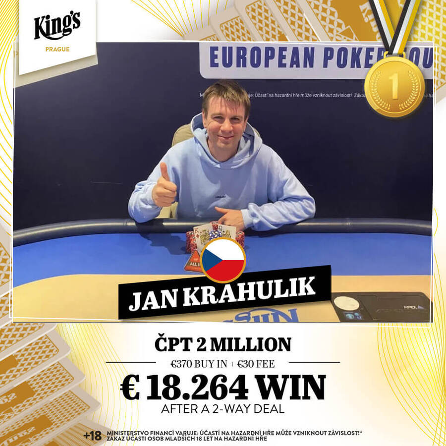 Jan Krahulík vítězem ČPT 2 Million eventu v King’s Casino Prague