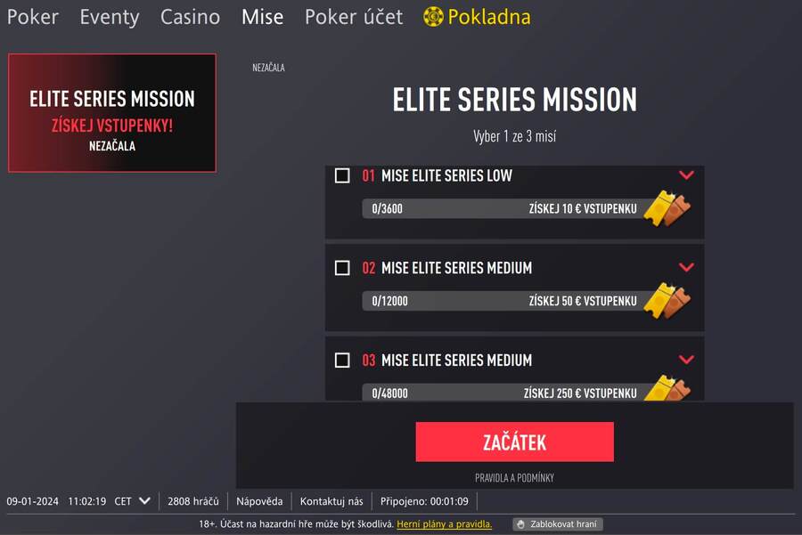 Elite Series mise v lobby Fortuna Pokeru