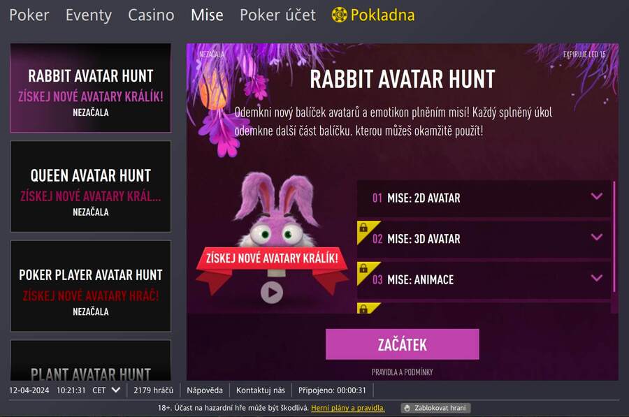 Rabbit Avatar Hunt na Fortuna Pokeru