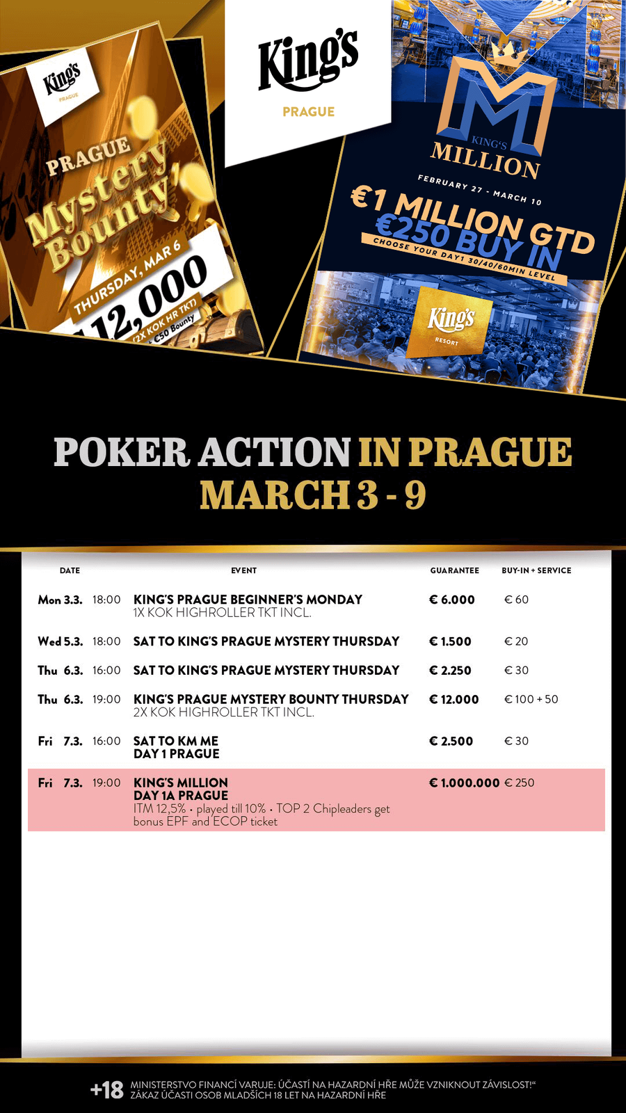Program turnajů King’s Casina Praha