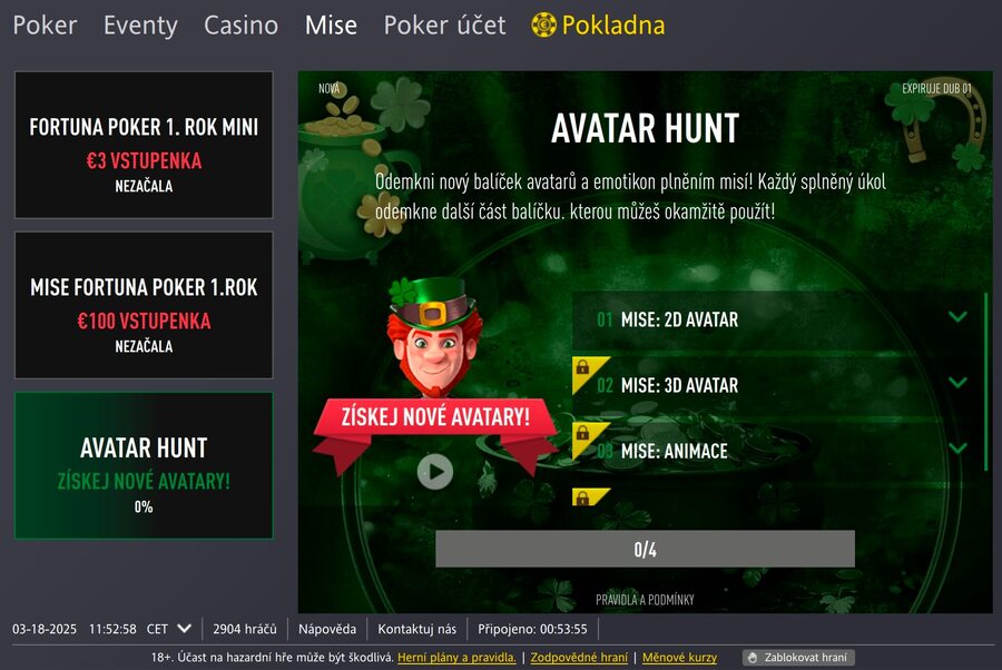 Nový Avatar Hunt v lobby Fortuna Pokeru