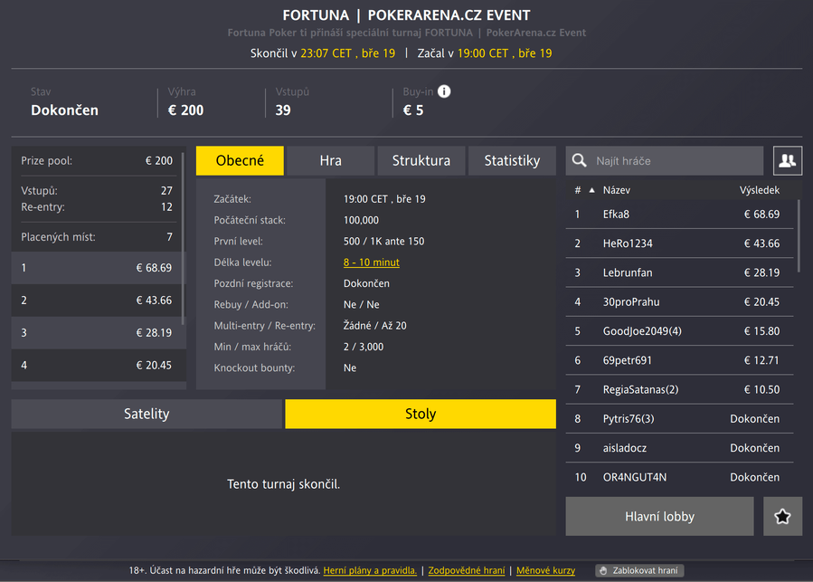 Efka8 vyhrála pravidelný středeční PokerArena Event