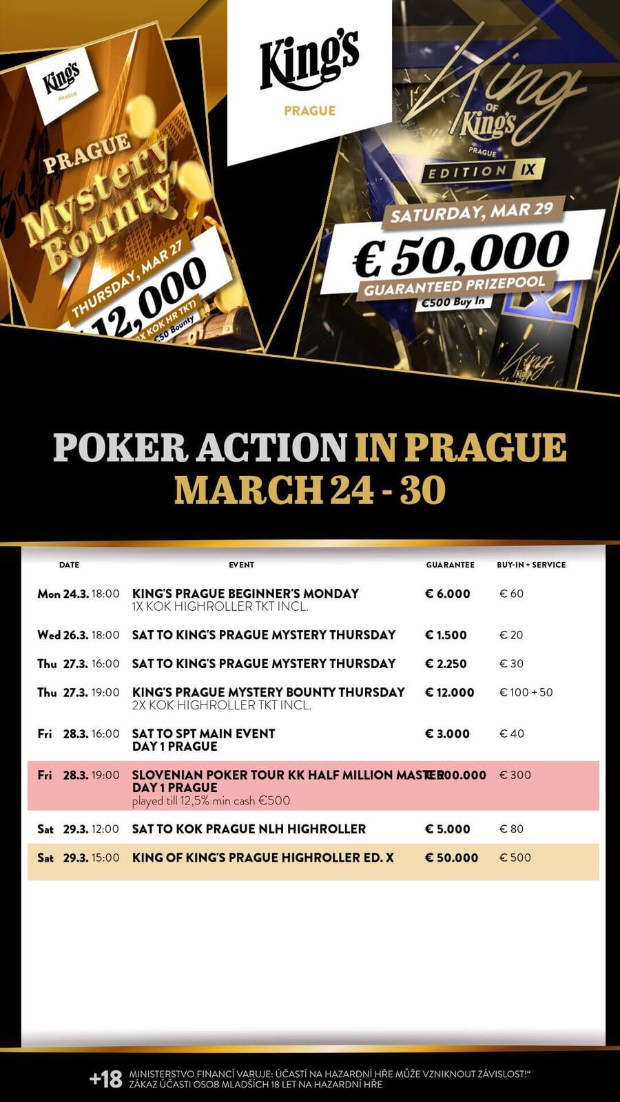 Program turnajů King’s Casina Praha