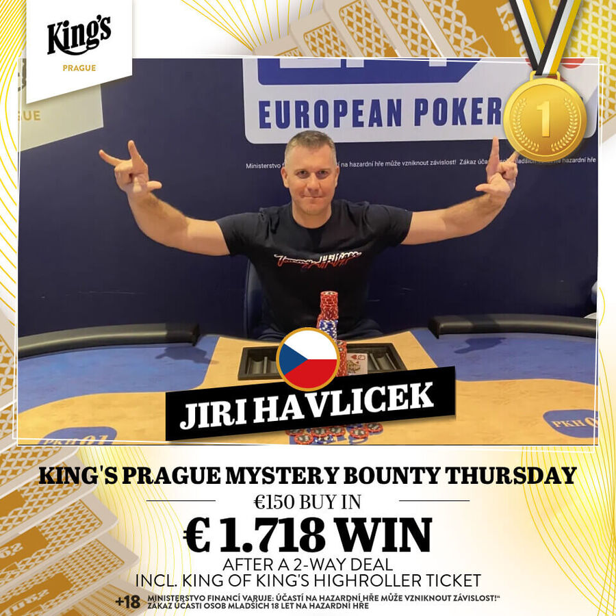 Jiří Havlíček zvítězil v Mystery Bounty turnaji v King’s Casinu Praha