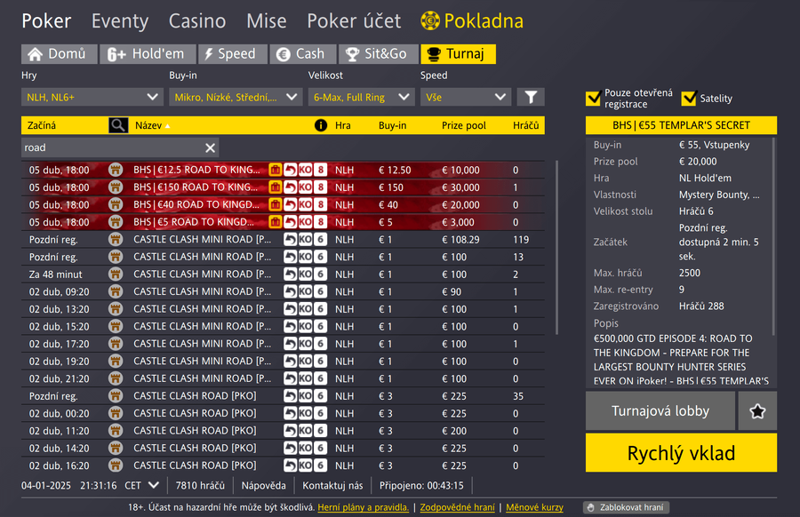 Lobby Poker herny Fortuna