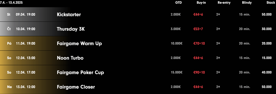 Program turnajů Grand Casino Aš