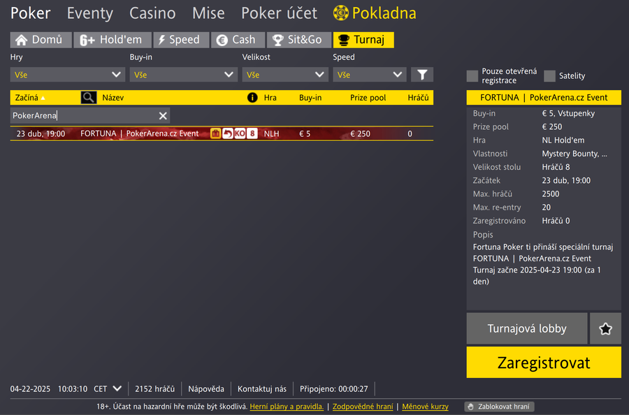 PokerArena.cz Event v lobby na Fortuna Pokeru