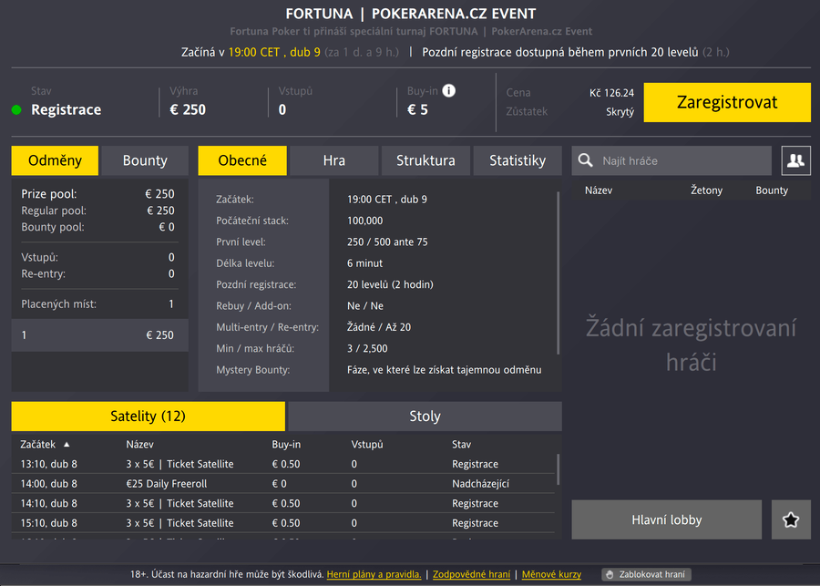 PokerArena.cz Event lobby na Fortuna Pokeru