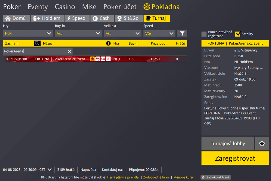 PokerArena.cz Event v lobby na Fortuna Pokeru