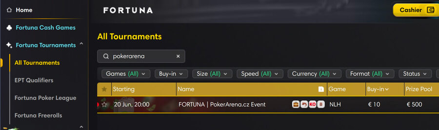 PokerArena event v&nbsp;lobby Fortuna herny