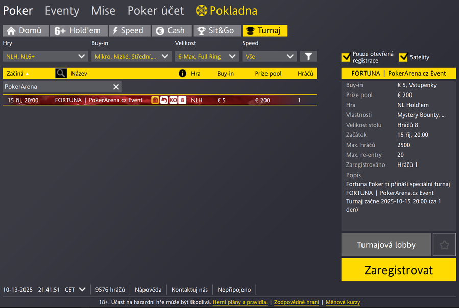 PokerArena.cz Event v lobby na Fortuna Pokeru