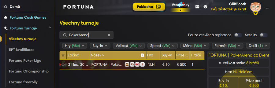 PokerArena.cz Event v&nbsp;lobby na Fortuna Pokeru
