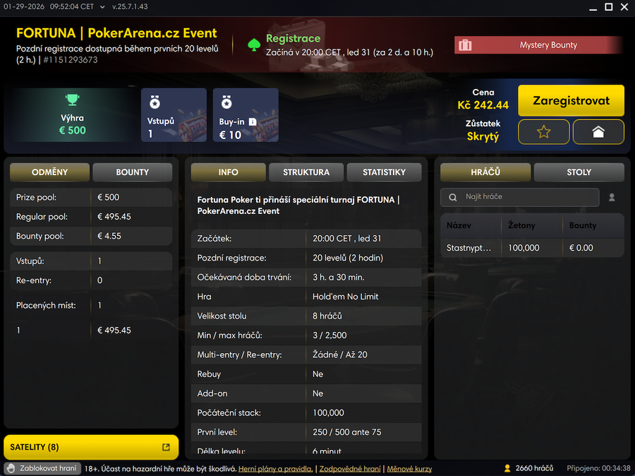 PokerArena.cz Event lobby na Fortuna Pokeru