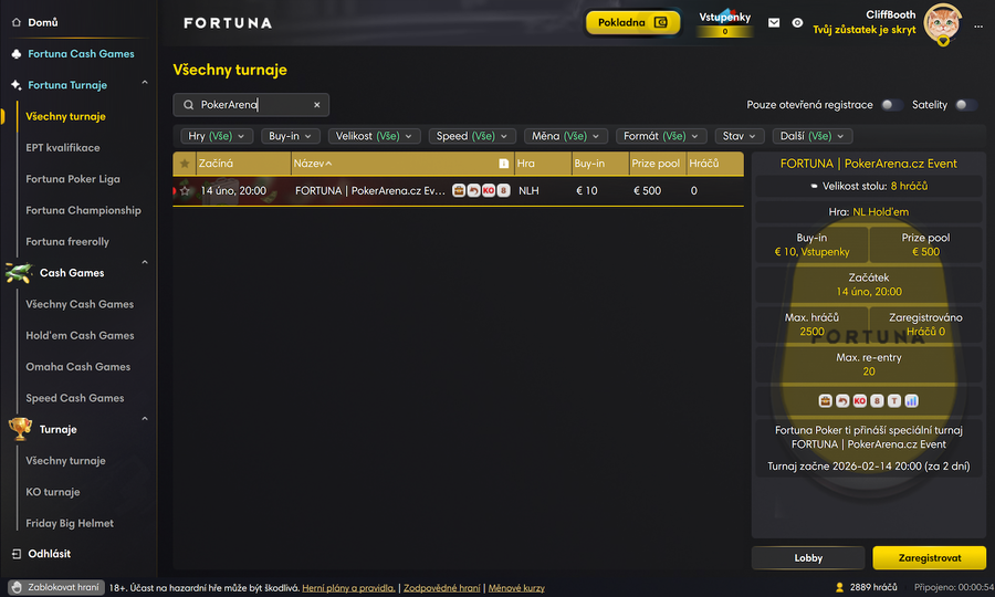 PokerArena.cz Event v&nbsp;lobby na Fortuna Pokeru