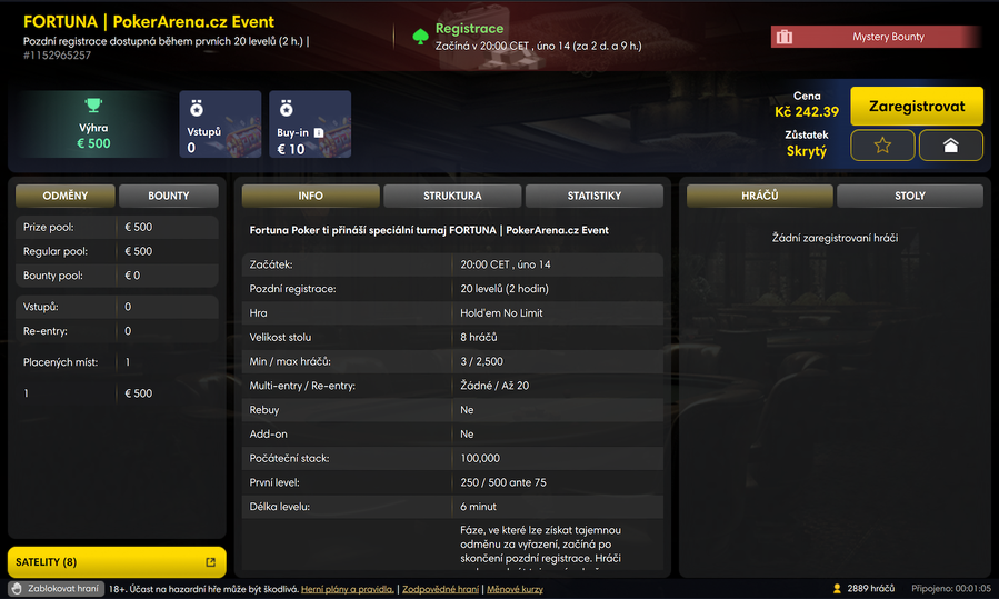 PokerArena.cz Event lobby na Fortuna Pokeru