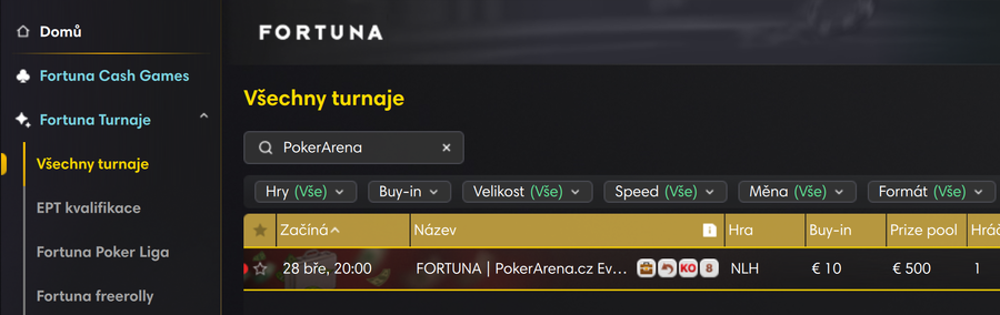 PokerArena.cz Event v&nbsp;lobby na Fortuna Pokeru