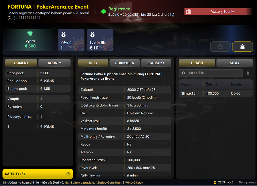 PokerArena.cz Event lobby na Fortuna Pokeru