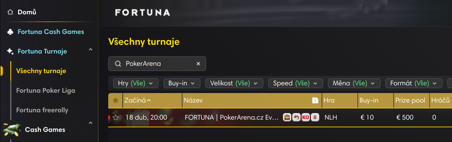 PokerArena.cz Event v&nbsp;lobby na Fortuna Pokeru