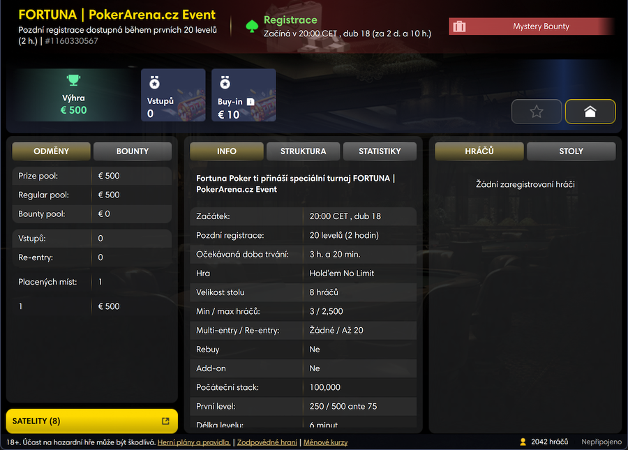PokerArena.cz Event lobby na Fortuna Pokeru