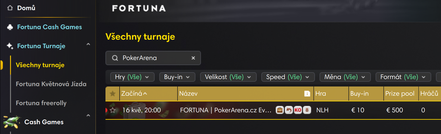 PokerArena.cz Event v&nbsp;lobby na Fortuna Pokeru