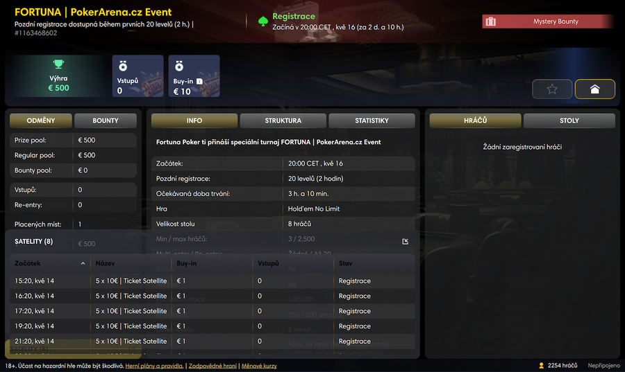 PokerArena.cz Event lobby na Fortuna Pokeru